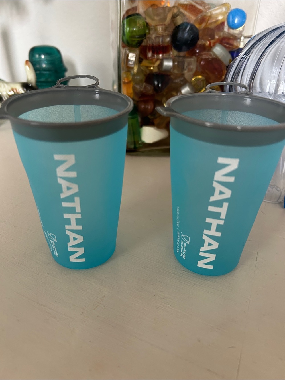 Natan Turquoise Silicone Recyclable Race Cups with Gray Rim - Set of 2